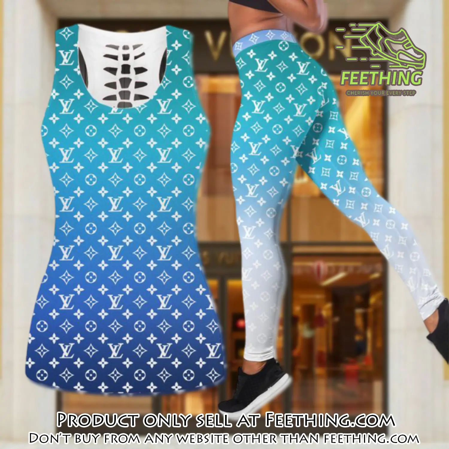 Louis vuitton gradient tank top leggings set luxury brand lv for women yoga gym ft4811867